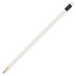 A white pencil with a black eraser on one end, featuring a sharpened tip and a sleek design.