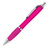 A pink ballpoint pen with a glossy finish and silver accents, featuring a clip for easy attachment.