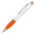 A ballpoint stylus pen in white with orange accents and a silver clip. Features a rounded tip for touchscreen use.