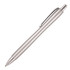 A ballpoint pen in a silver, metallic finish with a sleek design and a clip. It features a textured grip.