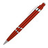 A red ballpoint pen with silver accents and a clip, featuring a sleek design and smooth finish.