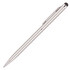 A silver ballpoint pen with a stylus tip and a sleek, modern design, featuring a clip and branding.