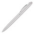 A silver pen with a sleek design and clip, featuring a silver finish and a smooth writing tip.