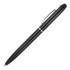 A black pen with a silver accent and a clip, featuring a sleek design.