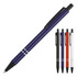 A ballpoint pen in navy blue with a sleek design, accompanied by black, orange, red, and white variants.