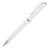 A metal ballpoint pen in white with silver accents and a clip. It has a sleek, executive design and a logo.