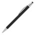 A metal ballpoint pen in matte black with a silver clip and stylus tip. Features a logo.