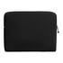 A black laptop caddy with a textured surface and a zip closure. It features a branding logo.