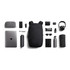 A black Bellroy Via Backpack 20L surrounded by a laptop, drink bottle, sunglasses, and various accessories.