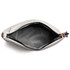 A grey cooler bag with a zipped opening, featuring a black interior and a small logo.
