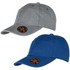 Two caps are displayed, one in grey and one in blue, each featuring a logo on the front.