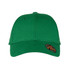 A green organic cotton twill cap featuring a logo on the side.