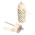 A drink bottle with a skull-patterned design, cream colour, and a stainless steel straw lid. It features a logo.