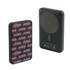 A magnetic power bank featuring a full colour print design, predominantly in blue and orange, with a branding logo.