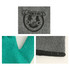 Latex dipped gloves in teal and grey, featuring a textured grip and a logo on the fabric.