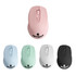 A collection of five wireless mice in pink, light blue, mint green, white, and black, featuring a logo.