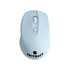 A wireless mouse in a light blue shade with a logo on the base.