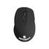 A black wireless mouse featuring a logo and two buttons on top.