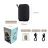 A black and grey outdoor waterproof Bluetooth speaker with a standard box, user manual, USB-C cable, and AUX cable.