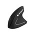An ergonomic wireless mouse in black, featuring a sleek design and a logo on the side.