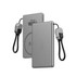 A silver 5000mAh aluminum magnetic power bank with a black charging cable attached. It features a logo on the surface.