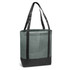 A green heather tote bag with black straps and a black base. It features a logo on the side.