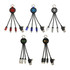 A round-shaped multi-charging cable with multiple connectors in red, blue, and black. It features a keyring attachment.