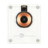 A crystal wireless charger with a copper charging coil, featured in a transparent casing. Includes a logo on the base.
