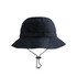 A foldable bucket hat in solid navy blue with an adjustable chin strap and a textured brim.