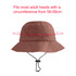 A foldable bucket hat in a warm terracotta colour, featuring a chin strap and a branding logo.