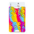 A multi-coloured suction phone wallet featuring vibrant pink, yellow, and blue patterns with suction cups.