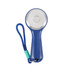 A blue lockable phone pouch with a silver button and a wrist strap. It features a coloured accent on the strap.