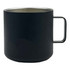A reusable coffee cup in matte black stainless steel with a stylish handle and interior finish.