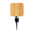 A bamboo wine stopper with a metallic base and a sleek design, featuring a square top.