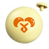 A yellow stress ball shaped like a mushroom, featuring an orange graphic on its surface and a smaller mushroom piece.