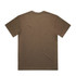 A khaki t-shirt with a plain back and short sleeves. The shirt features a logo.