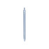 A blue ballpoint pen made from wheat straw material, featuring a logo on its surface.
