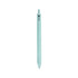 A mint green ballpoint pen made from wheat straw, featuring a logo on the side.