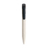A wheat straw click pen in cream with a black clip. Features a smooth, tapered design. Includes a logo on the body.
