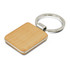 A square wooden key ring with a silver metal keychain. The wood has a natural, light brown finish.