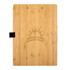 A bamboo A4 clipboard with a smooth surface, featuring a black clip and an embossed logo.