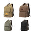 A canvas laptop backpack in khaki, brown, and black, featuring multiple compartments and a small logo.