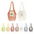 Mesh foldaway cotton tote bags in orange, cream, yellow, green, brown, black, and blue, featuring logos on the front.
