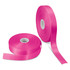 Two rolls of vibrant pink satin ribbon, one partially unspooled, showcasing a smooth finish and a glossy texture.