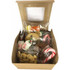A small kraft gift box filled with assorted sweets, including cookies, candy canes, and nuts, showcasing a festive holiday theme.