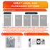 A promotional graphic outlining custom label and packaging options for a product, featuring design examples and eco-friendly elements.