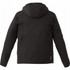 A lightweight men's jacket in black with a hood and a logo on the back.