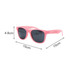 Pink sunglasses with dark lenses, featuring a logo, measuring 15cm wide and 4.8cm high.
