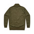 A green bomber jacket featuring a ribbed collar and cuffs, with a plain back design and branding.