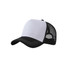 A fashion mesh hat featuring a white front and black mesh sides, with a black bill and white stitching.